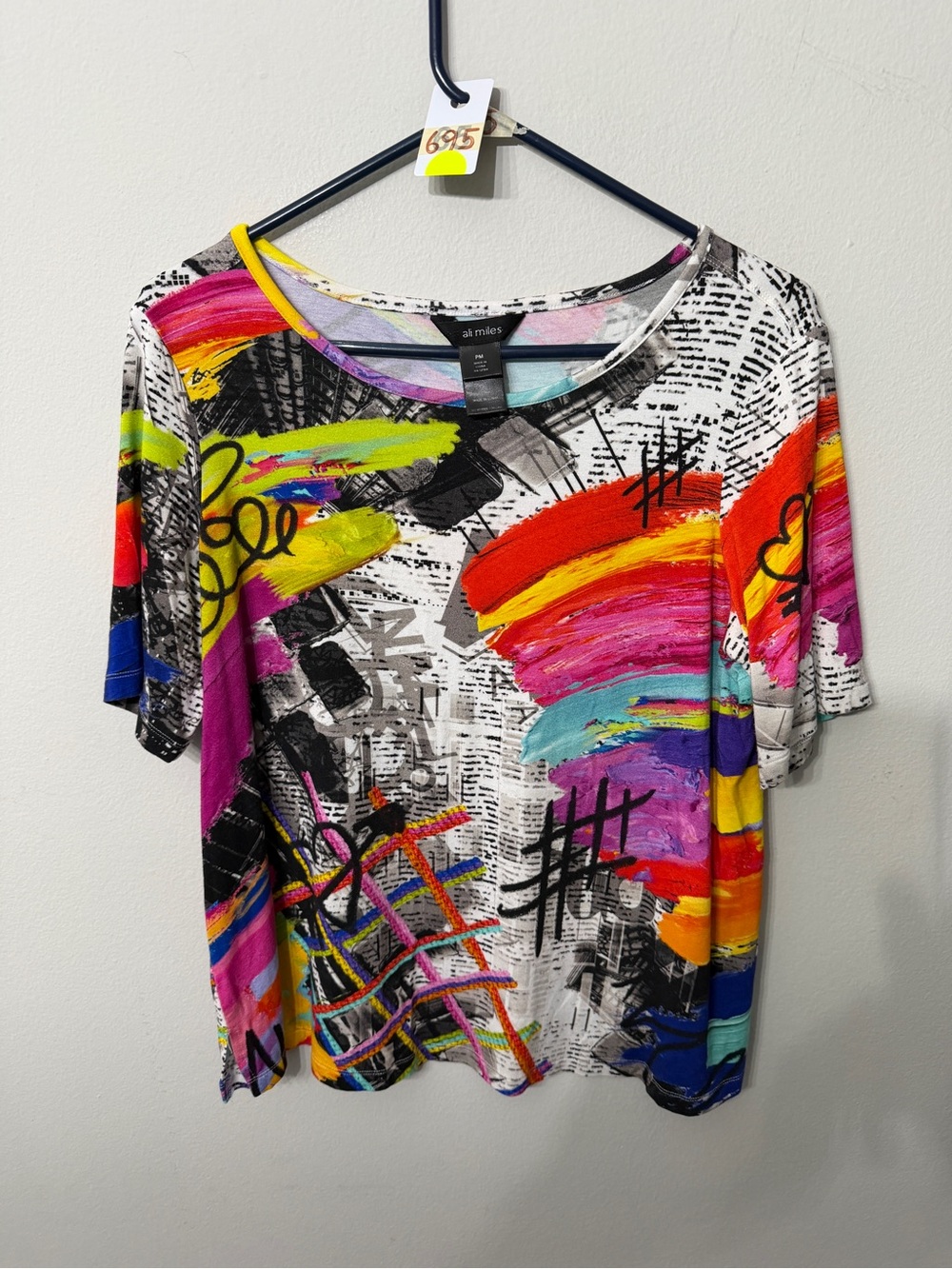Women’s Ali Miles Petite Medium Multicolor Abstract Art Print Top